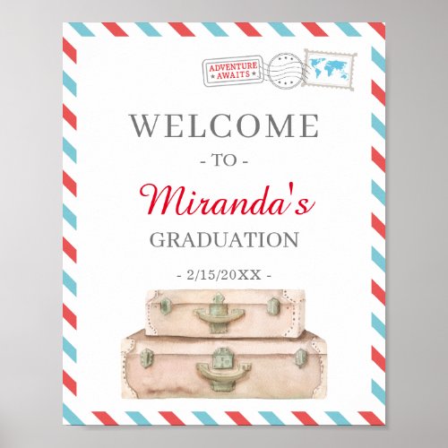 World Travel Airplane Graduation Party Welcome Poster