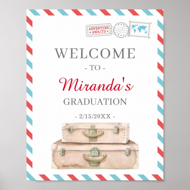 World Travel Airplane Graduation Party Welcome Poster (Front)