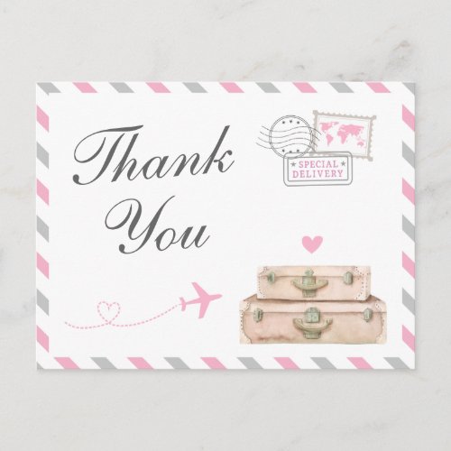 World Travel Baby Girl Shower Sprinkle Thank You Postcard