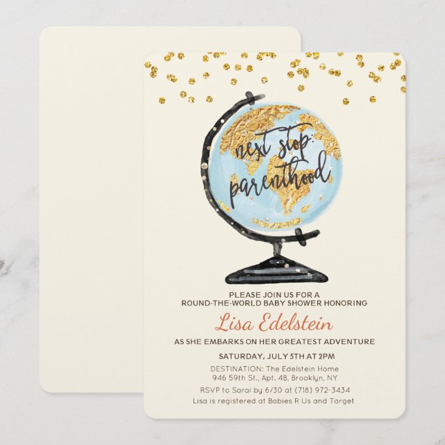 World Travel Baby Shower Invitation (Front/Back)