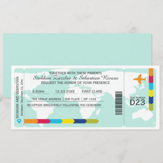 World Travel Boarding Pass Wedding Ticket Invitation