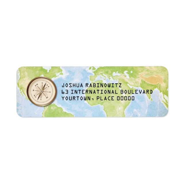 World Travel Compass Bar Bat Mitzvah Label (Front)