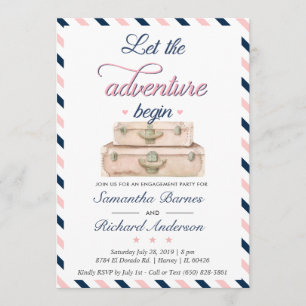 World Travel Engagement Suitcase Adventure Navy Invitation