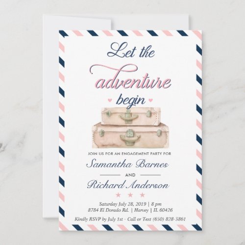 World Travel Engagement Suitcase Adventure Navy Invitation