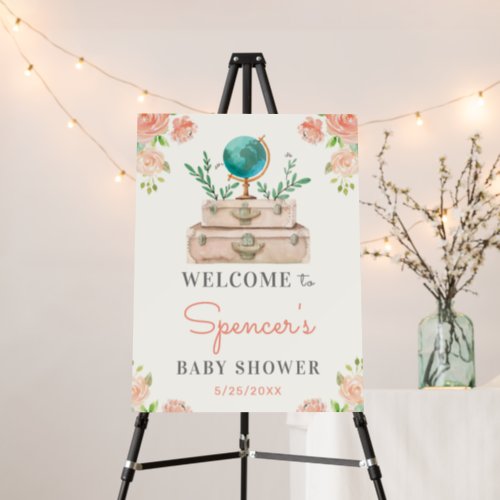 World Travel Floral Suitcase Baby Shower Welcome Foam Board