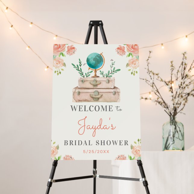 World Travel Floral Suitcase Bridal Shower Welcome Foam Board (In Situ (Stand))
