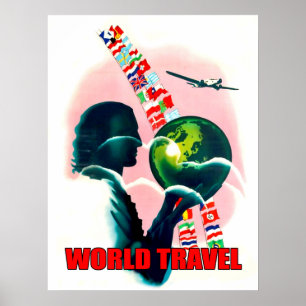World travel globe, vintage poster