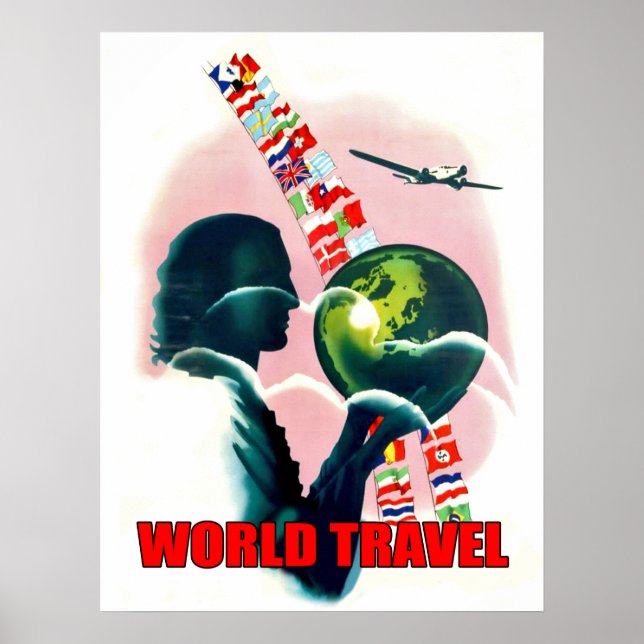 World travel globe, vintage poster (Front)