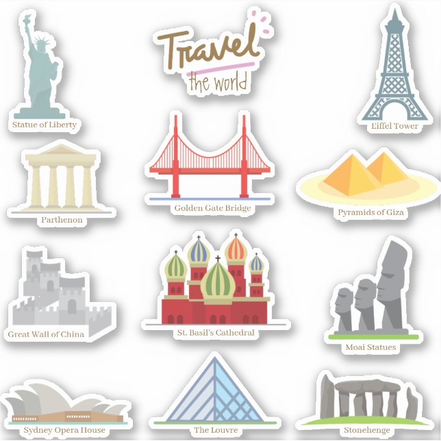 World Travel Landmarks & Monuments Educational Sticker (Front)