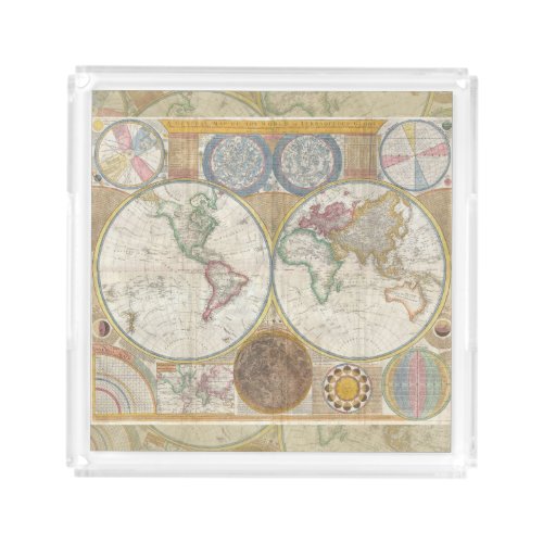 World Travel Map Antique Vintage Acrylic Tray