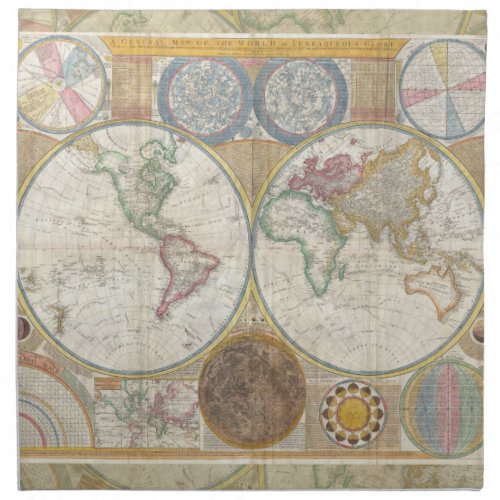 World Travel Map Antique Vintage Cloth Napkin