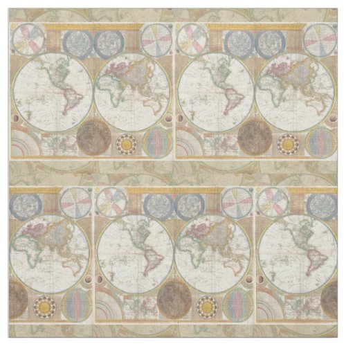 World Travel Map Antique Vintage Fabric