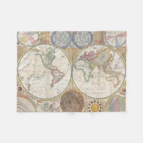 World Travel Map Antique Vintage Fleece Blanket