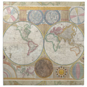 World Travel Map Antique Vintage Geography Cloth Napkin