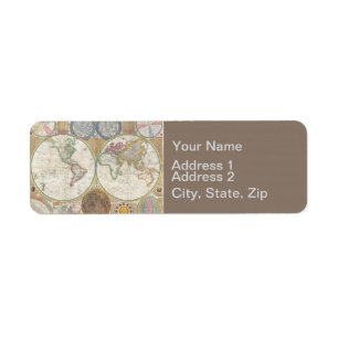 World Travel Map Antique Vintage Geography Label