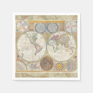 World Travel Map Antique Vintage Geography Napkins