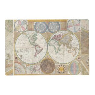 World Travel Map Antique Vintage Geography Placemat