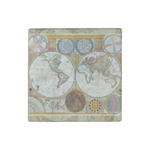 World Travel Map Antique Vintage Geography Stone Magnet