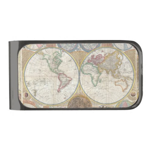 World Travel Map Antique Vintage Gunmetal Finish Money Clip