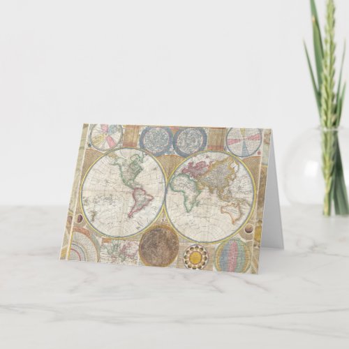 World Travel Map Antique Vintage Holiday Card