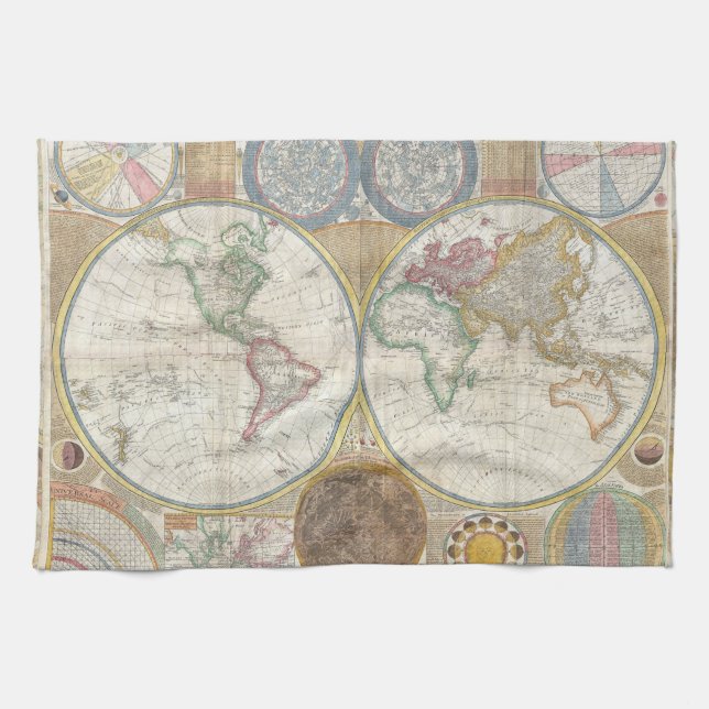 World Travel Map Antique Vintage Kitchen Towel (Horizontal)