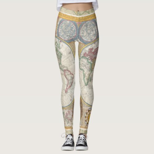 World Travel Map Antique Vintage Leggings