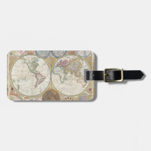 World Travel Map Antique Vintage Luggage Tag