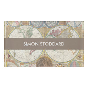 World Travel Map Antique Vintage Name Tag