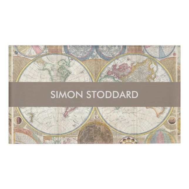World Travel Map Antique Vintage Name Tag (Front)