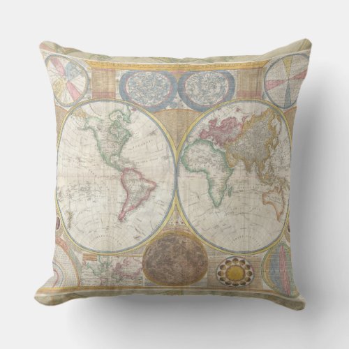 World Travel Map Antique Vintage Outdoor Pillow