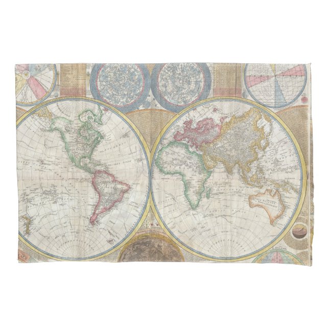 World Travel Map Antique Vintage Pillow Case (Front)