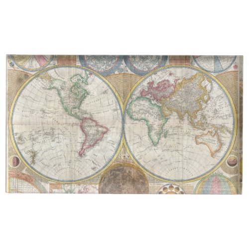 World Travel Map Antique Vintage Place Card Holder