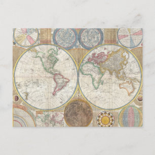 World Travel Map Antique Vintage Postcard