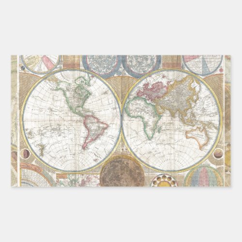 World Travel Map Antique Vintage Rectangular Sticker