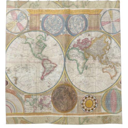 World Travel Map Antique Vintage Shower Curtain