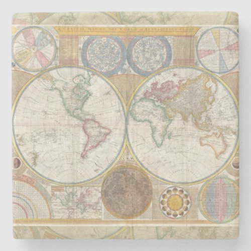 World Travel Map Antique Vintage Stone Coaster
