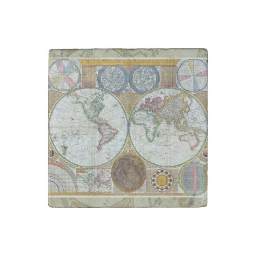 World Travel Map Antique Vintage Stone Magnet