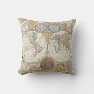World Travel Map Antique Vintage Throw Pillow
