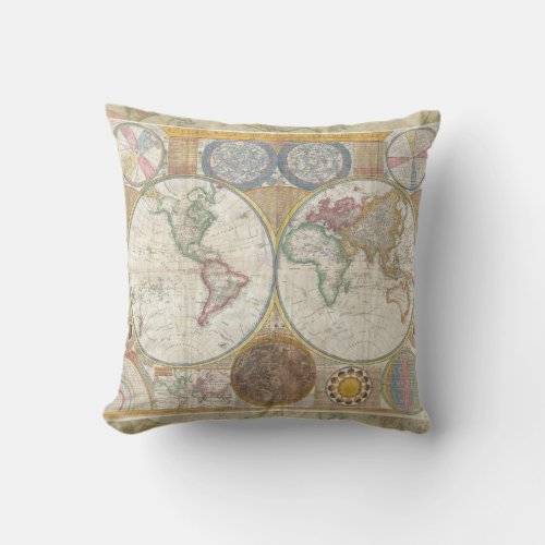 World Travel Map Antique Vintage Throw Pillow