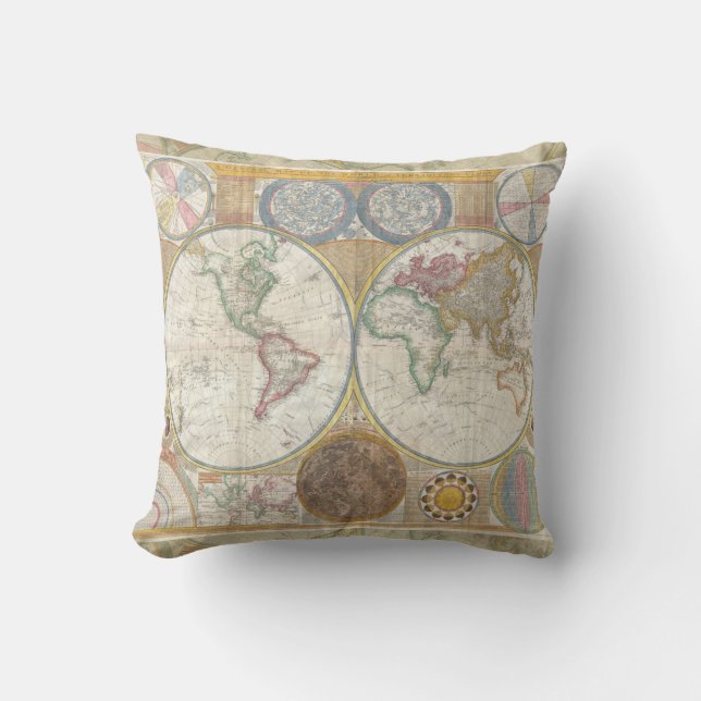 World Travel Map Antique Vintage Throw Pillow (Front)