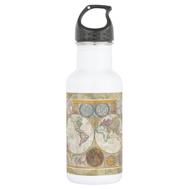 World Travel Map Antique Vintage Water Bottle (Front)