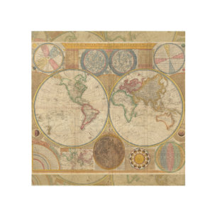 World Travel Map Antique Vintage Wood Wall Decor