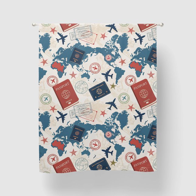 World Travel Map Pattern Blackout Curtains (Front)