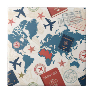 World Travel Map Pattern Ceramic Tile