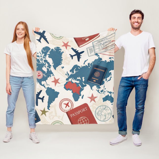 World Travel Map Pattern Fleece Blanket (In Situ)