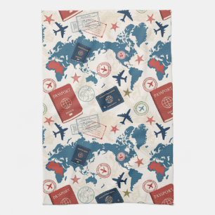 World Travel Map Pattern Kitchen Towel
