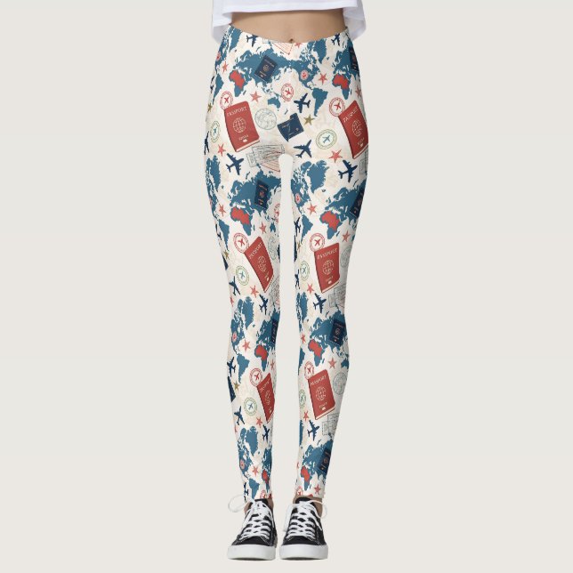 World Travel Map Pattern Leggings (Front)