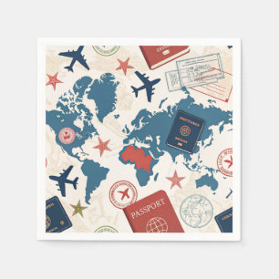 World Travel Map Pattern Napkins