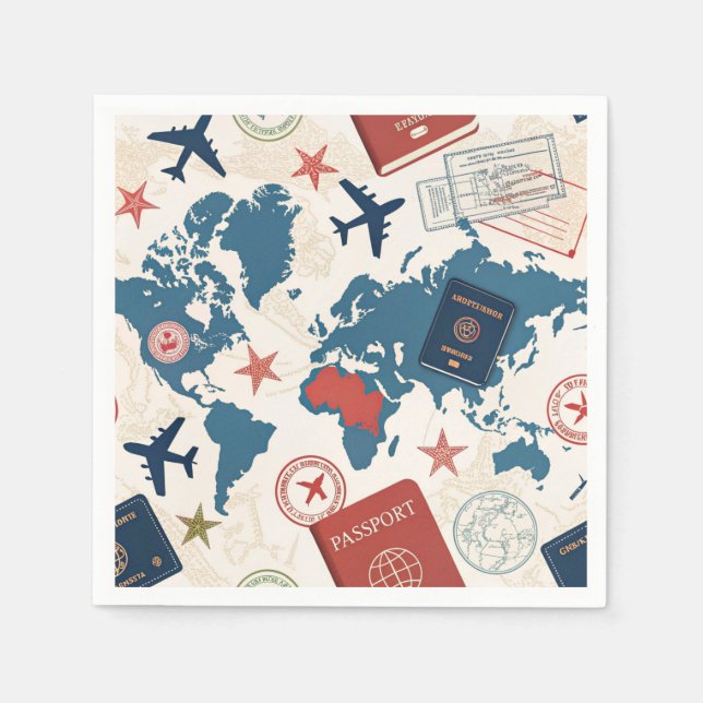 World Travel Map Pattern Napkins (Front)