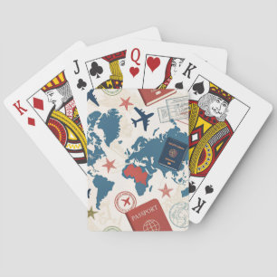 World Travel Map Pattern Poker Cards